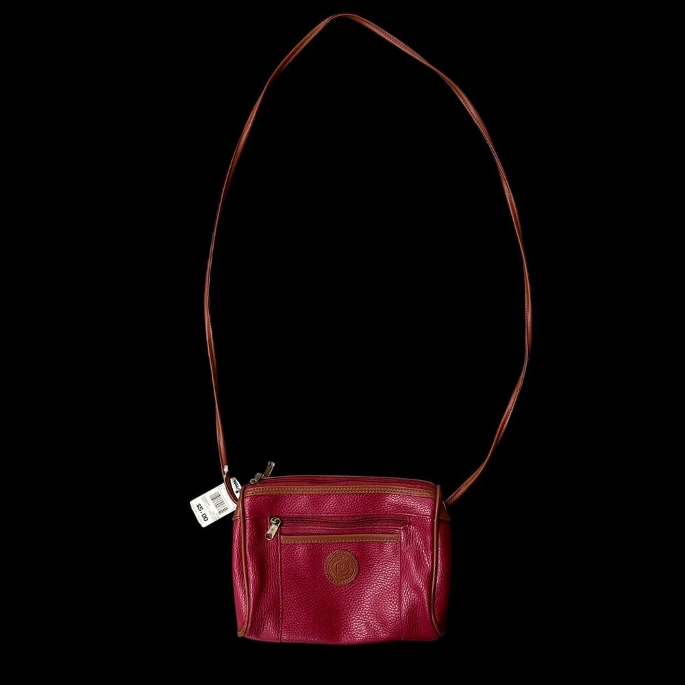 Vintage Red Purse Pacific Connections Shoulder Bag Crossbody 1990s Brown Trim - Picture 2 of 8